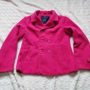 Hot Pink Pea Coat with Polka Dot Lining 8/9 years Fancy Winter Coquette Girl